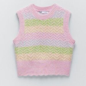ZARA NEW WOMAN STRIPED KNIT VEST WOOL-BELND